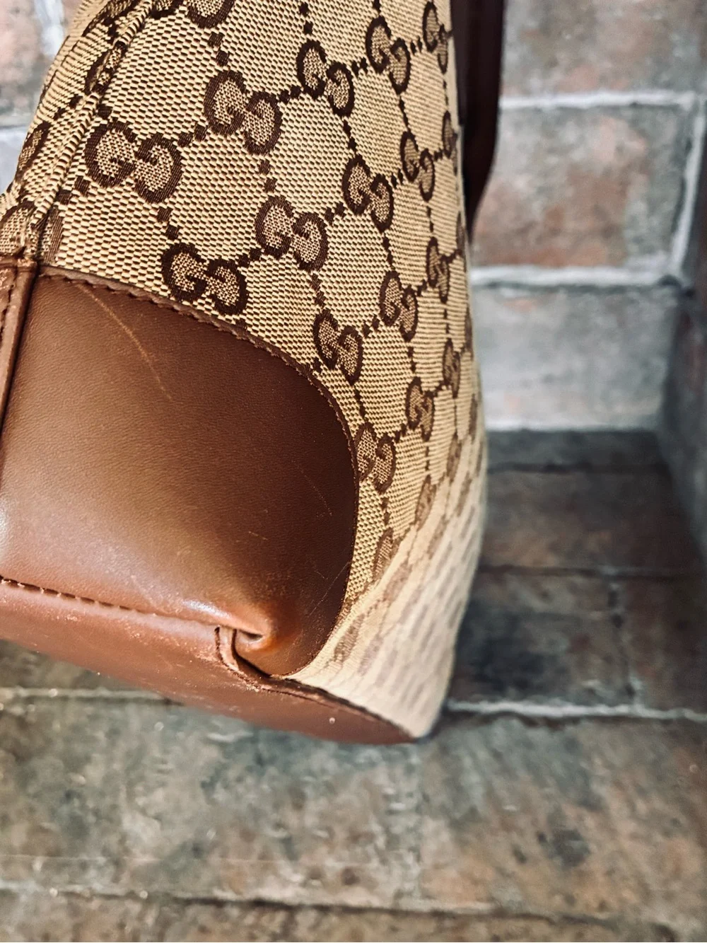 🤎 Gucci GG Logo Canvas Leather Tote Bag Brown Beige